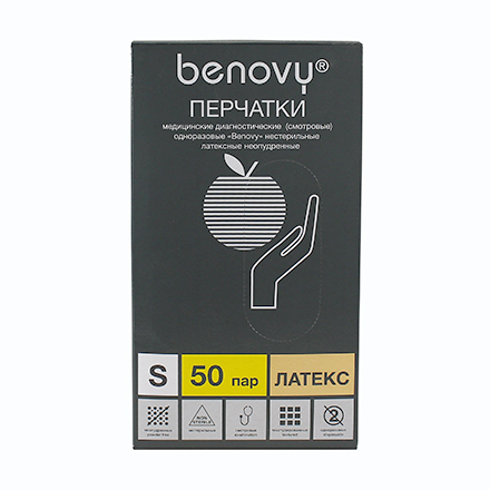 Benovy, Перчатки латексные, неопудренные, размер S, 100 шт.
