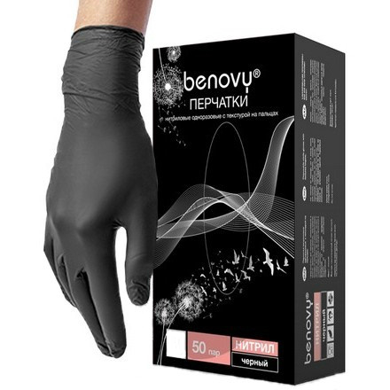 Benovy, Перчатки нитриловые TrueColor, черные, размер L, 100
