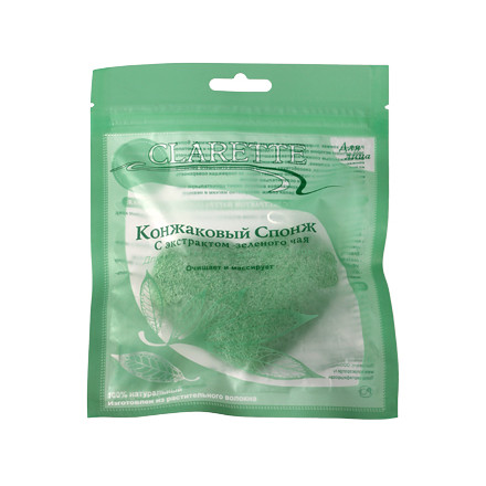 Clarette, Конжаковый спонж для лица, с экстратом зеленого ча