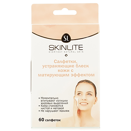 Skinlite, Салфетки с матирующим эффектом, 60 шт