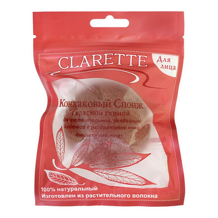 Clarette, Конжаковый спонж для лица, с красной глиной