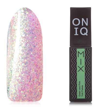 ONIQ, Гель-лак Mix №104s, Green and Pink Yuki Flakes