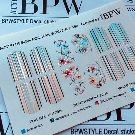 BPW.Style, Слайдер-дизайн «Цветы и полоски» №2-196, серебро 