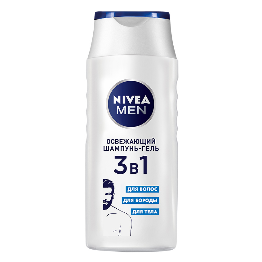 NIVEA Освежающий шампунь-гель мужской для волос, бороды и те