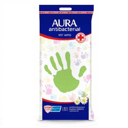 Aura Влажные салфетки антибактериальные Derma Protect с рома