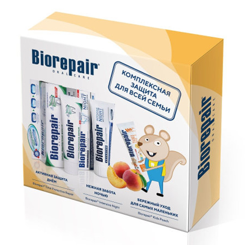 Biorepair Набор зубных паст Семейный с Kids персик (Biorepai