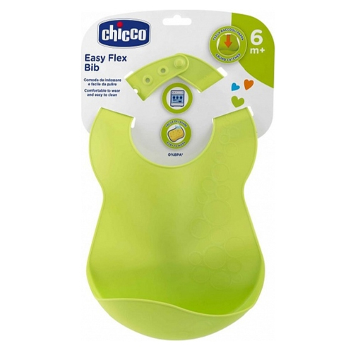 Chicco Нагрудник силиконовый Flex, 6+ зеленый, 1 шт (Chicco,
