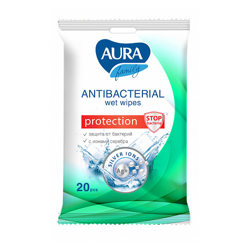 Aura Влажные салфетки Family с антибактериальным эффектом дл