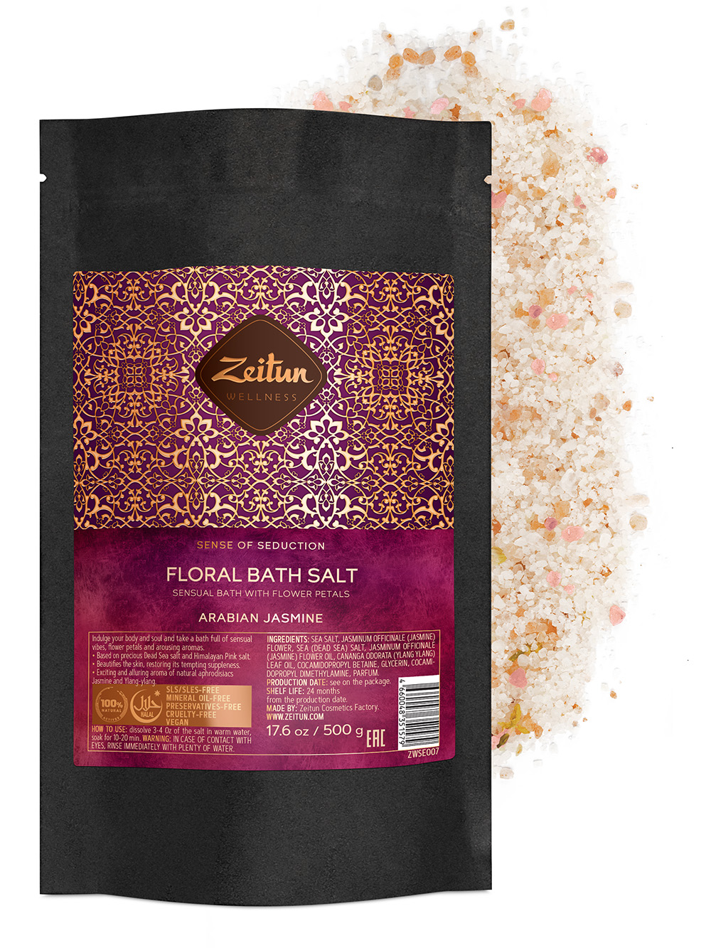 Zeitun Цветочная соль для ванн Ритуал соблазна c лепесткам
