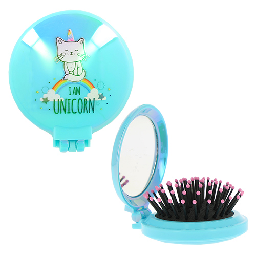 Расческа для волос MISS PINKY UNICORN с зеркалом голубая