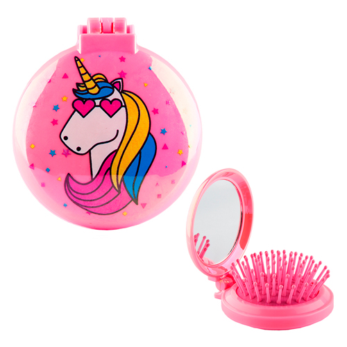 Расческа с зеркалом MISS PINKY BRIGHT Unicorn розовая