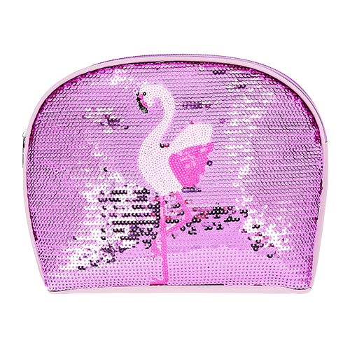 Косметичка LADY PINK вместительная в пайетках flamingo