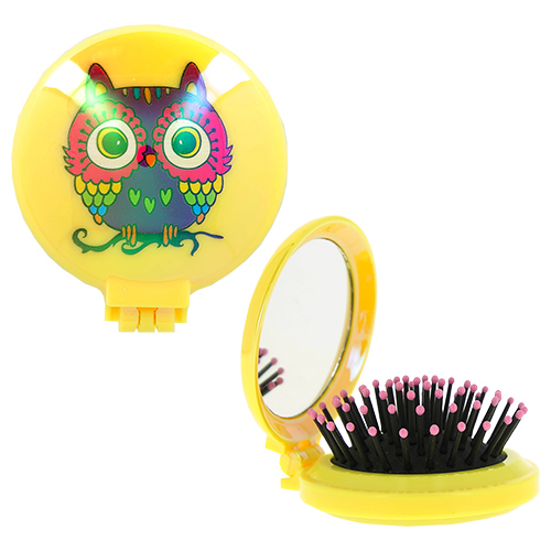 Расческа для волос LADY PINK OWL с зеркалом желтая
