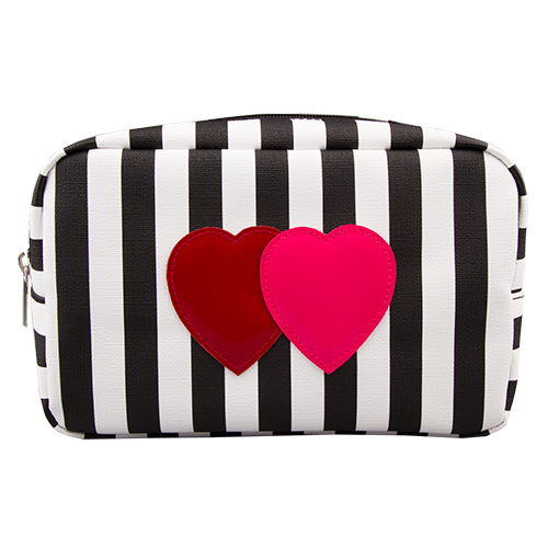Косметичка LADY PINK с сердечками черно-белые полосы