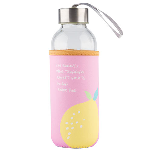 Бутылка для воды FUN в чехле с фруктами pink 400 мл