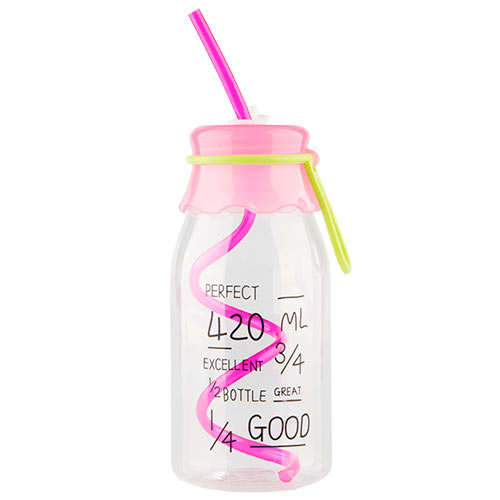 Бутылка для воды FUN с трубочкой pink 550 мл