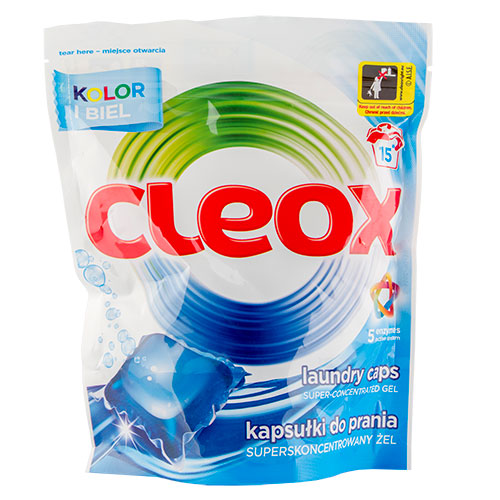 Капсулы для стирки CLEOX цветного и белого белья 15 шт 300 г