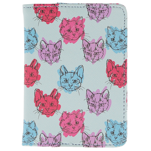 Обложка для паспорта LADY PINK голубая цветные кошки
