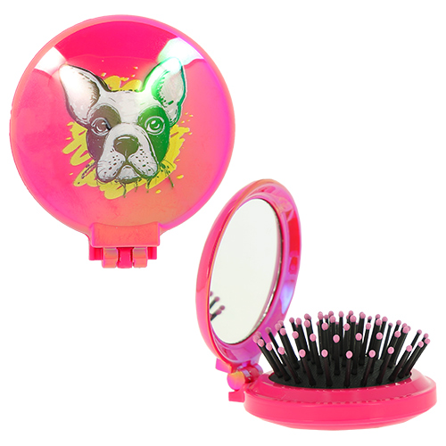 Расческа для волос LADY PINK DOG с зеркалом красная