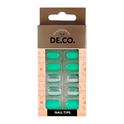 Набор накладных ногтей DE.CO. SPARKLE turquoise 24 шт + клее