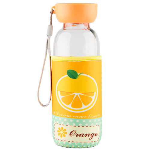 Бутылка для воды FUN в чехле с фруктами Апельсин 380 мл
