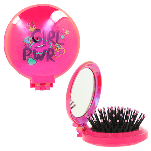 Расческа для волос LADY PINK GIRL POWER с зеркалом малиновая