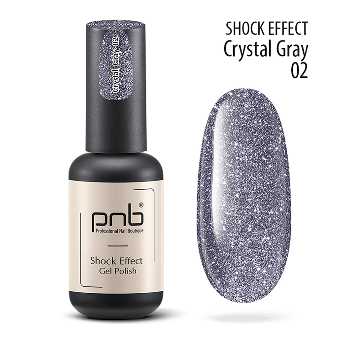 PNB 02 гель-лак для ногтей светоотражающий, кристально серый