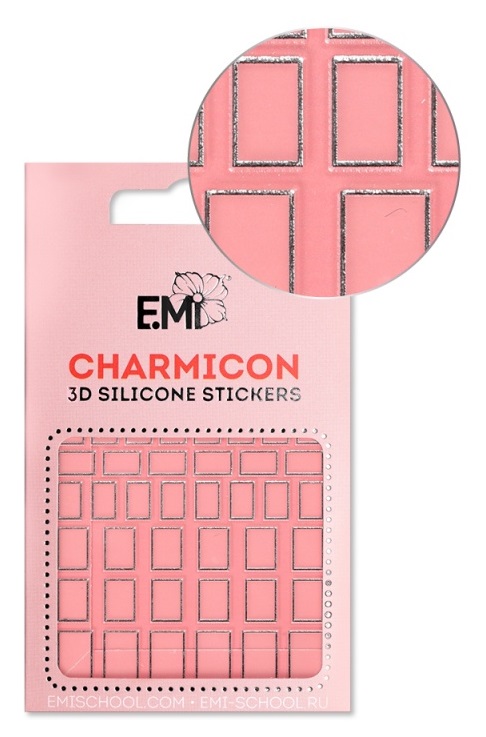 E.MI Декор для ногтей №112 Квадраты серебро / Charmicon 3D S