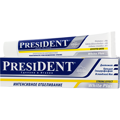 Антикариозная зубная паста white plus president