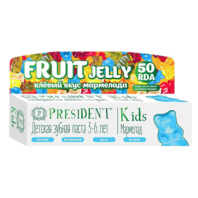 Детская зубная паста мармелад kids fruit jelly 3-6 лет presi