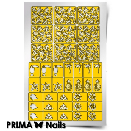 Prima Nails, Трафарет для дизайна ногтей, Принт Тропики