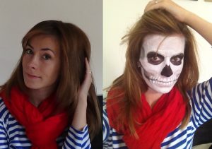До и после нанесения макияжа скелета